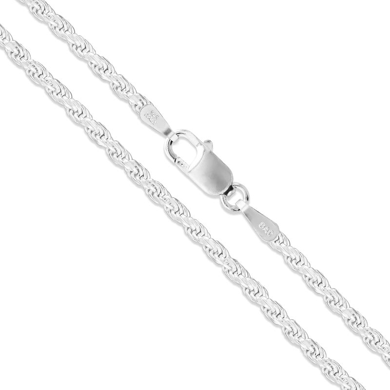 Sac Silver Sterling Silver Diamond-Cut Rope Chain 2.5mm Solid 925 Italy New Necklace 16" - Image 1